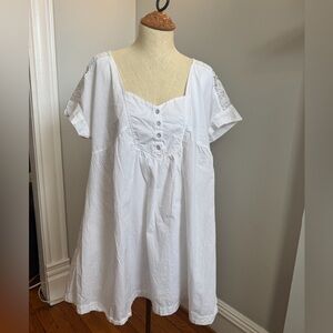 Free People White Square-Neck Button Detail Top